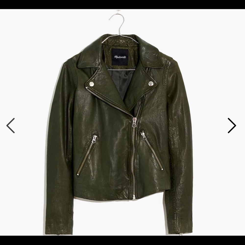 Madewell Washed Leather Motorcycle Jacket XXL in Dark Forest